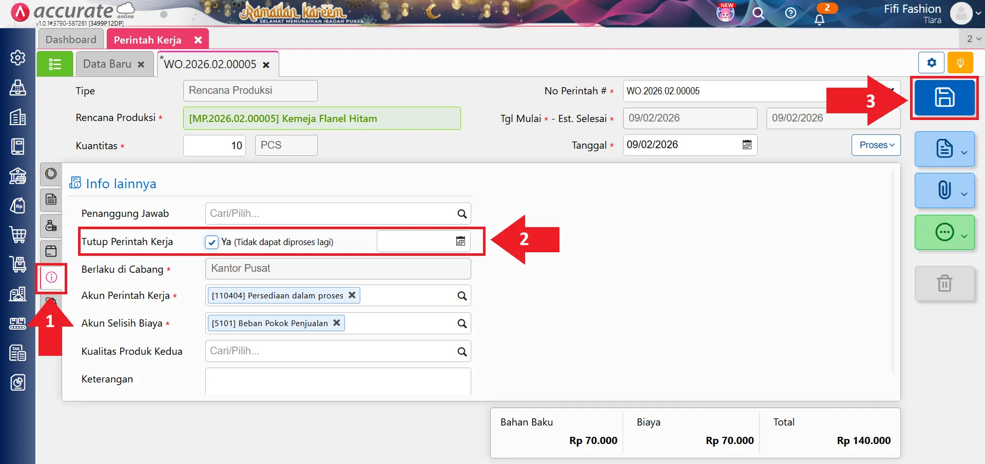 menutup perintah kerja yang belum selesai