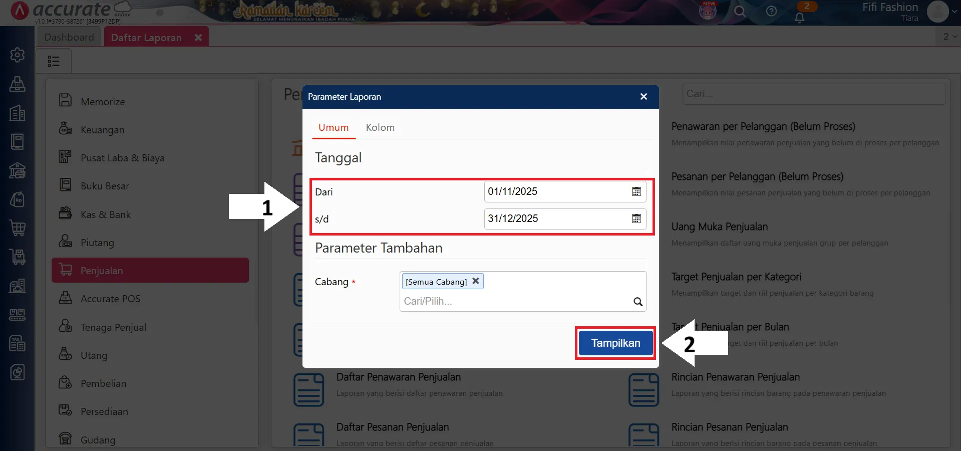 menampilkan kuantitas belum proses di laporan pesanan