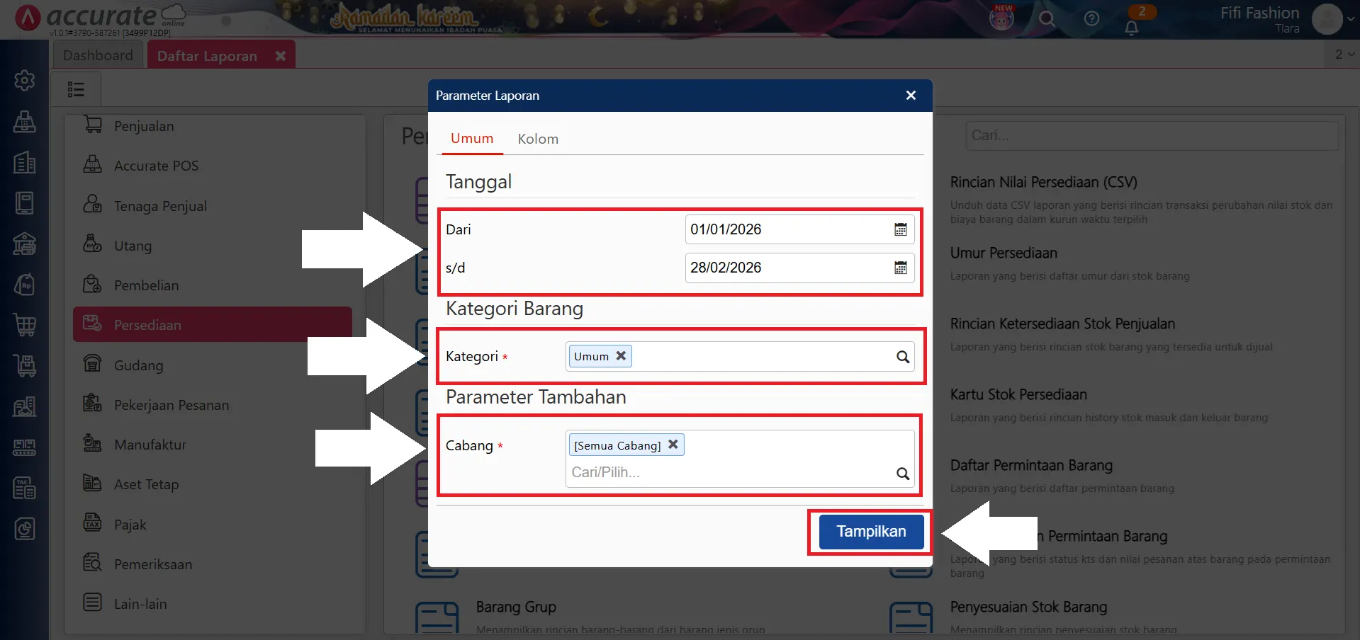 modifikasi laporan nilai persediaan per kategori barang
