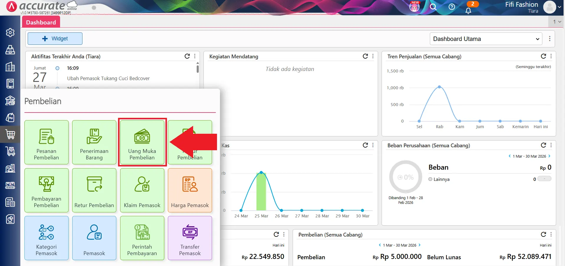 mencatat saldo awal uang muka pembelian