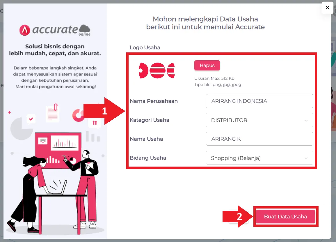 buat data usaha baru Accurate