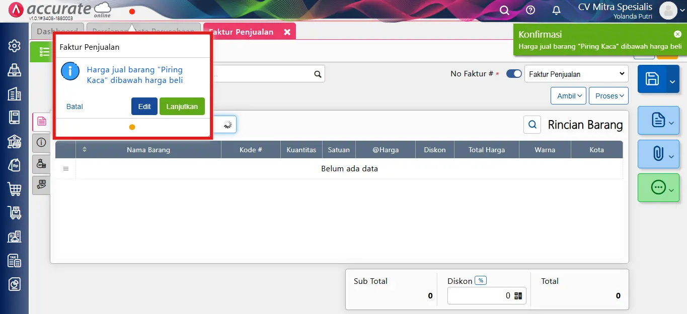 mengatasi error harga jual di bawah harga beli