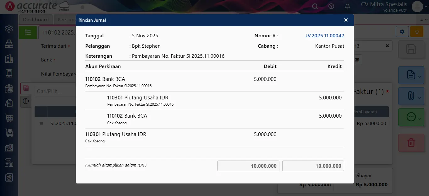 void penerimaan cek/giro kosong