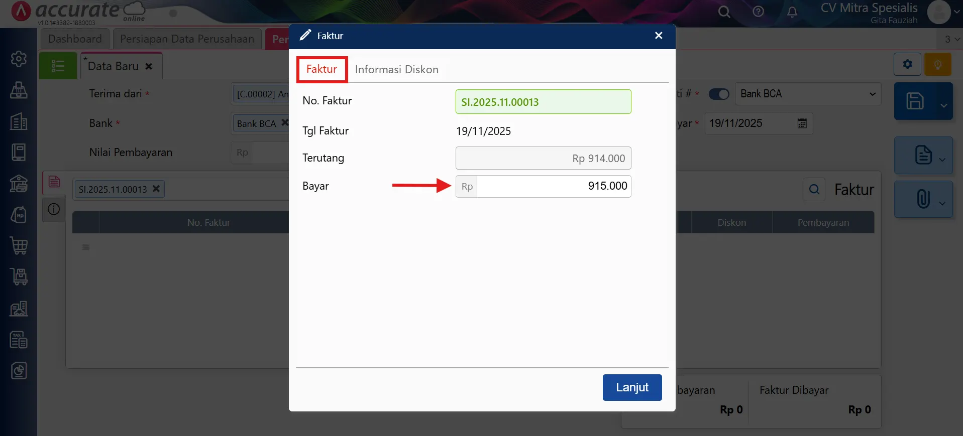 mengalokasikan lebih bayar penjualan ke akun lain