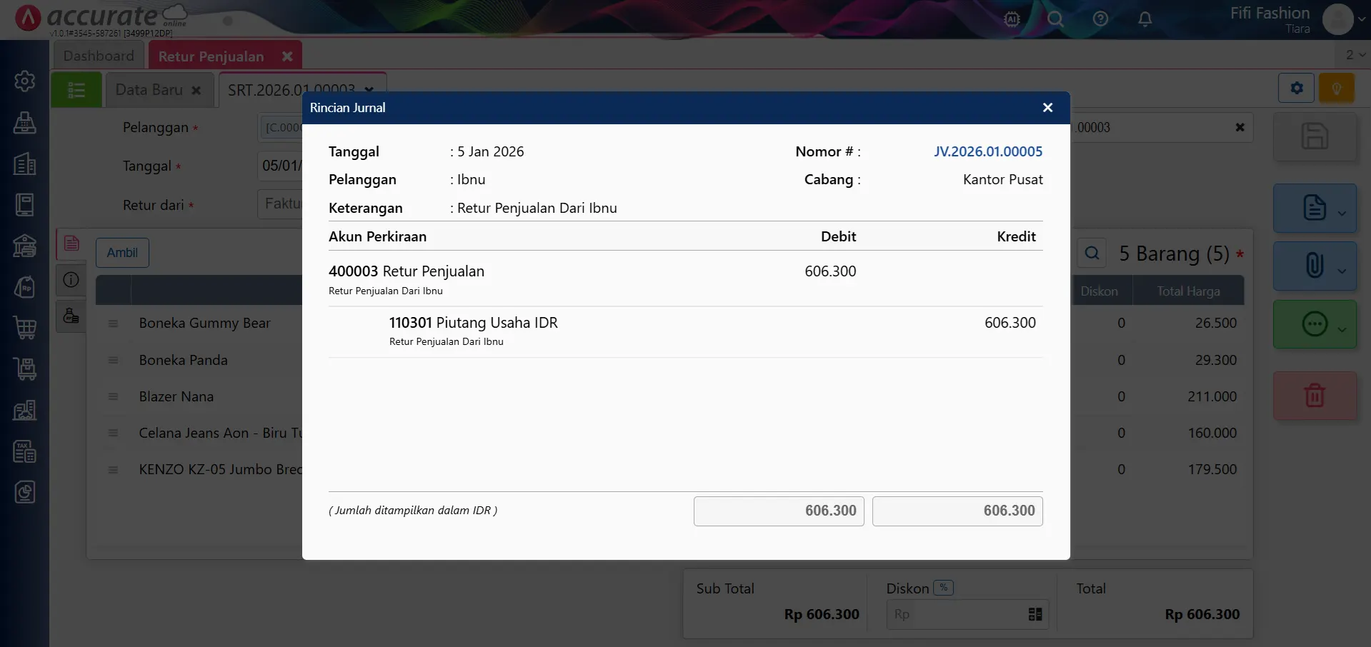 Cara retur penjualan tanpa barang kembali