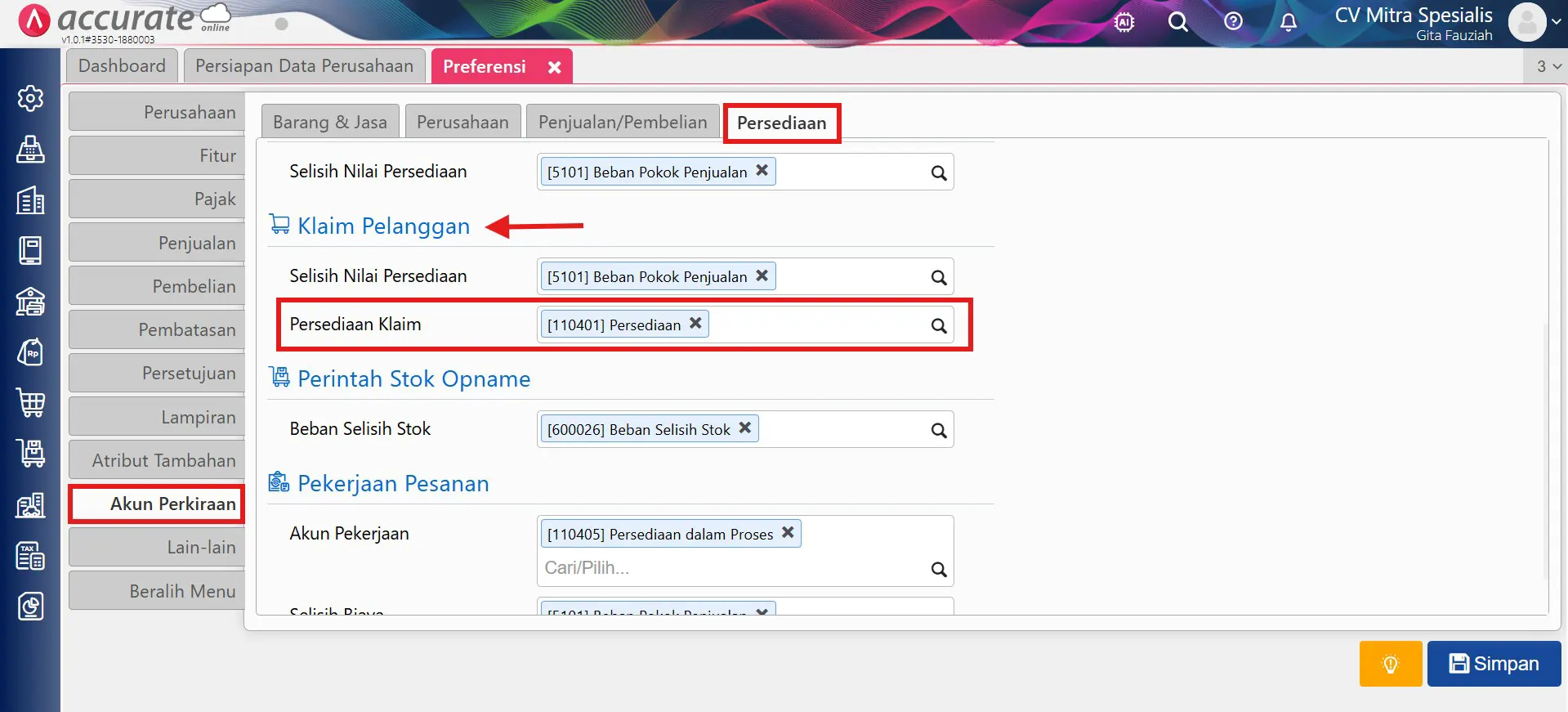mengatasi error akun persediaan klaim
