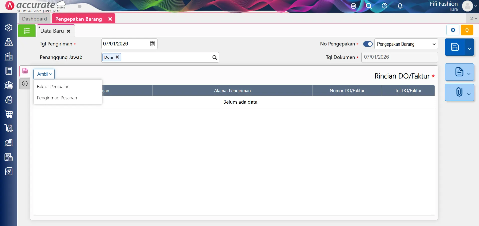 Fitur pengepakan barang