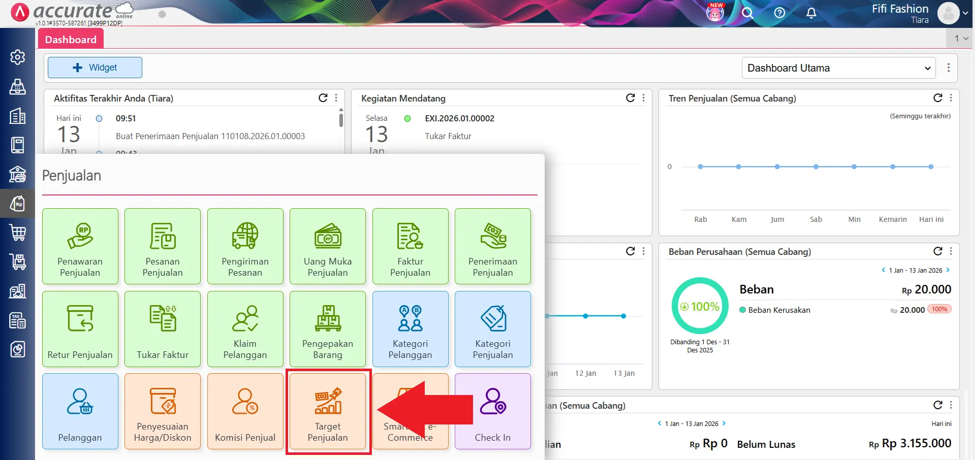Fitur target penjualan