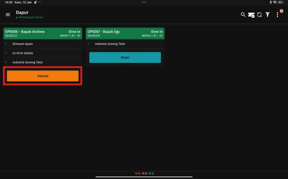 proses tiket pesanan KDS