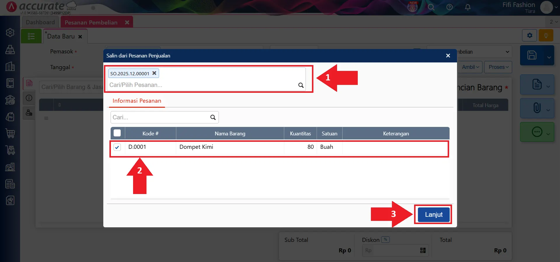 buat pesanan pembelian dari SO