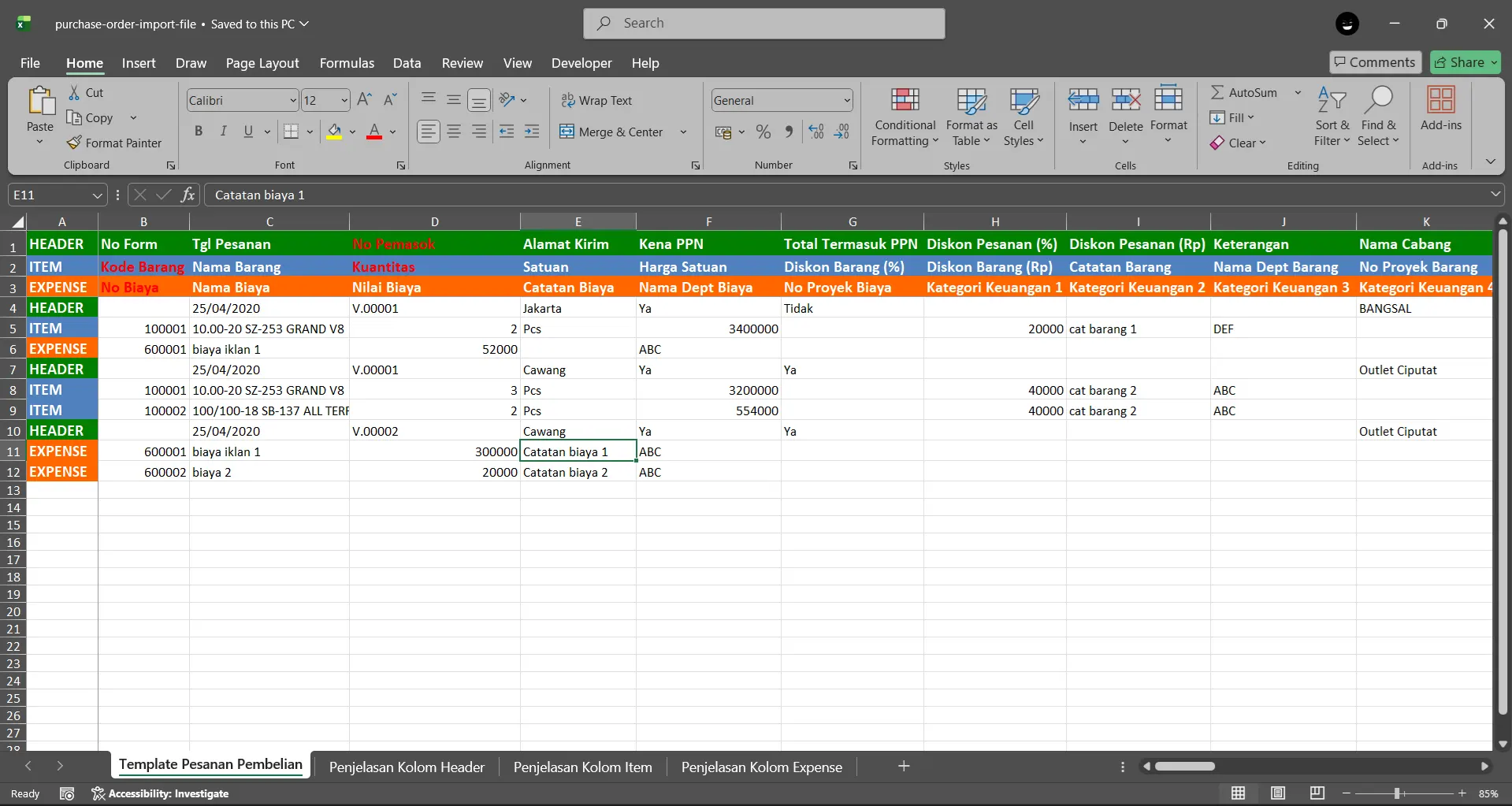 impor pesanan pembelian