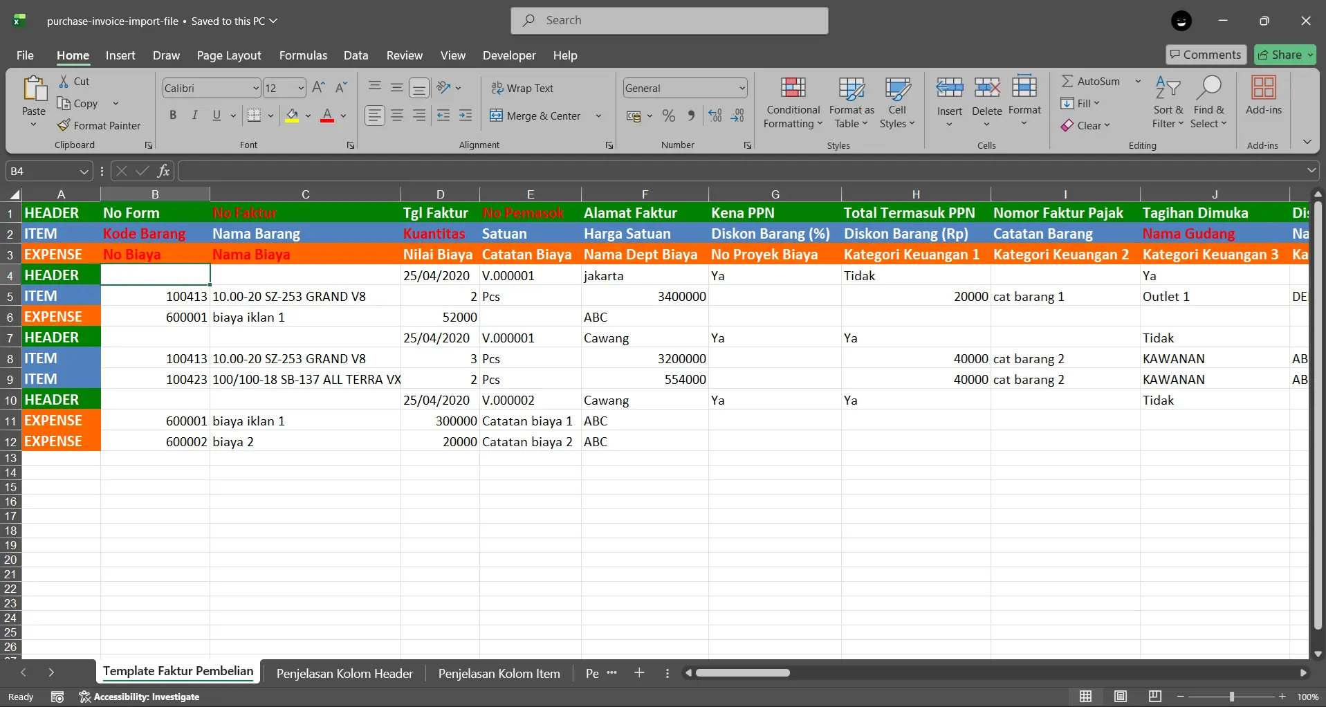 mengimpor faktur pembelian