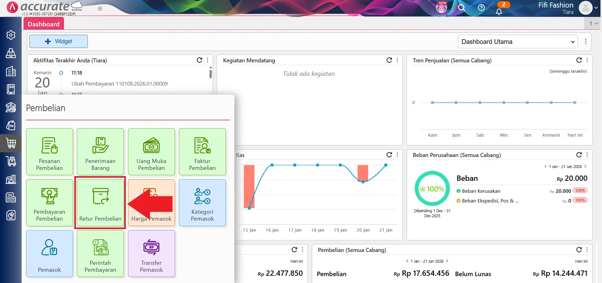 retur biaya dari faktur pembelian