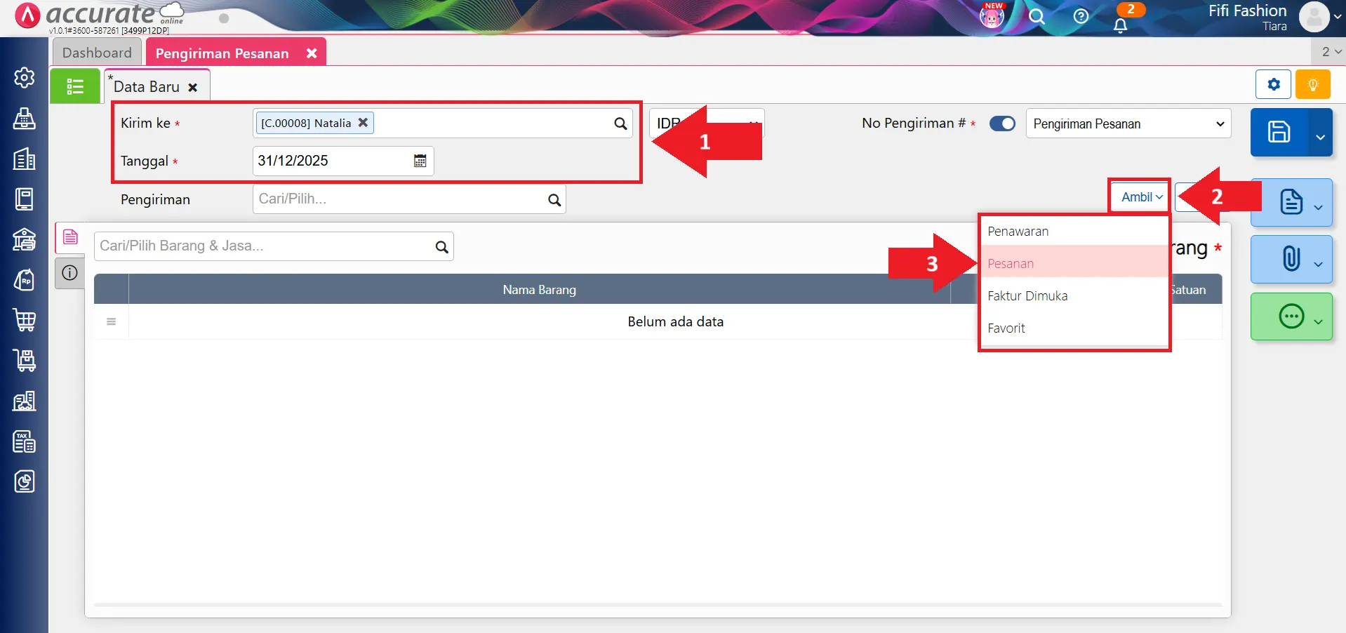 input saldo awal barang terkirim
