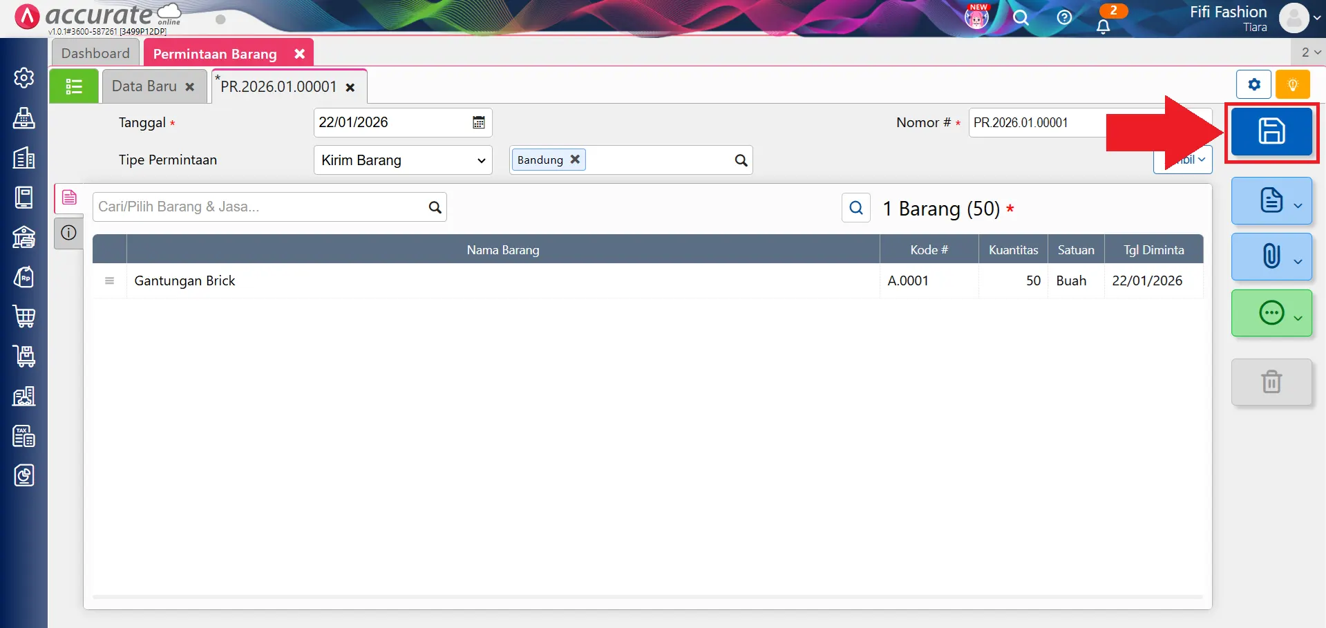Mencatat permintaan kirim barang