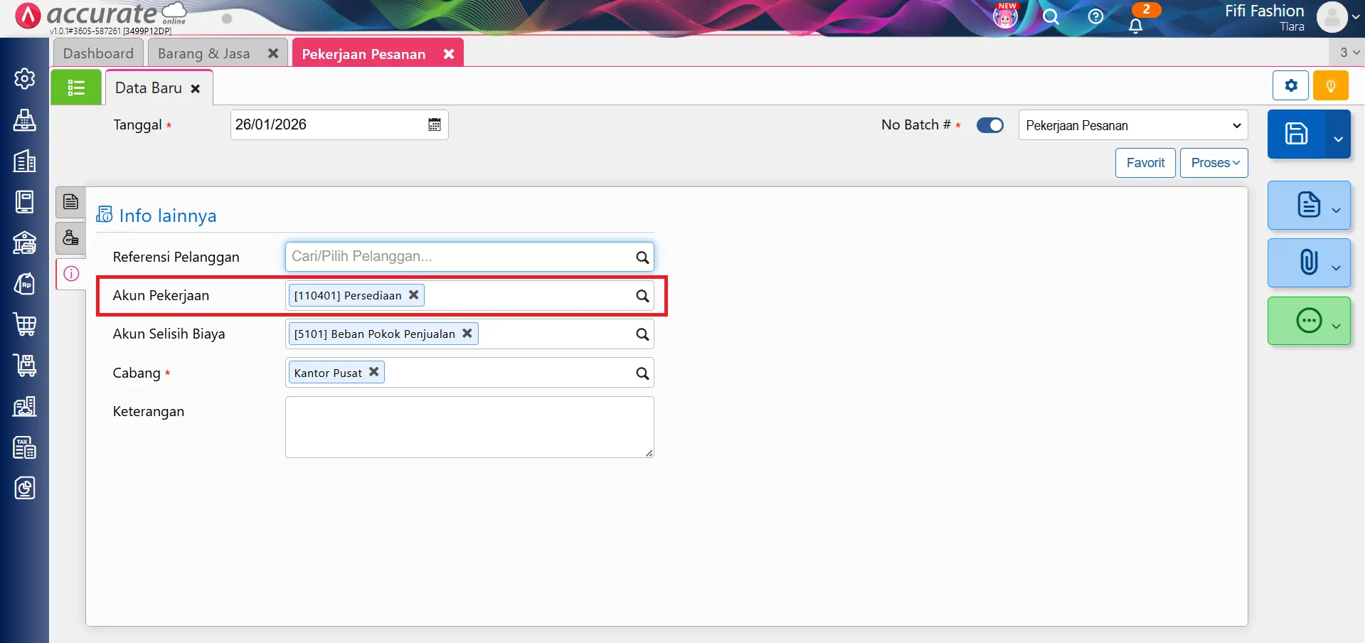 error akun biaya pekerjaan pesanan