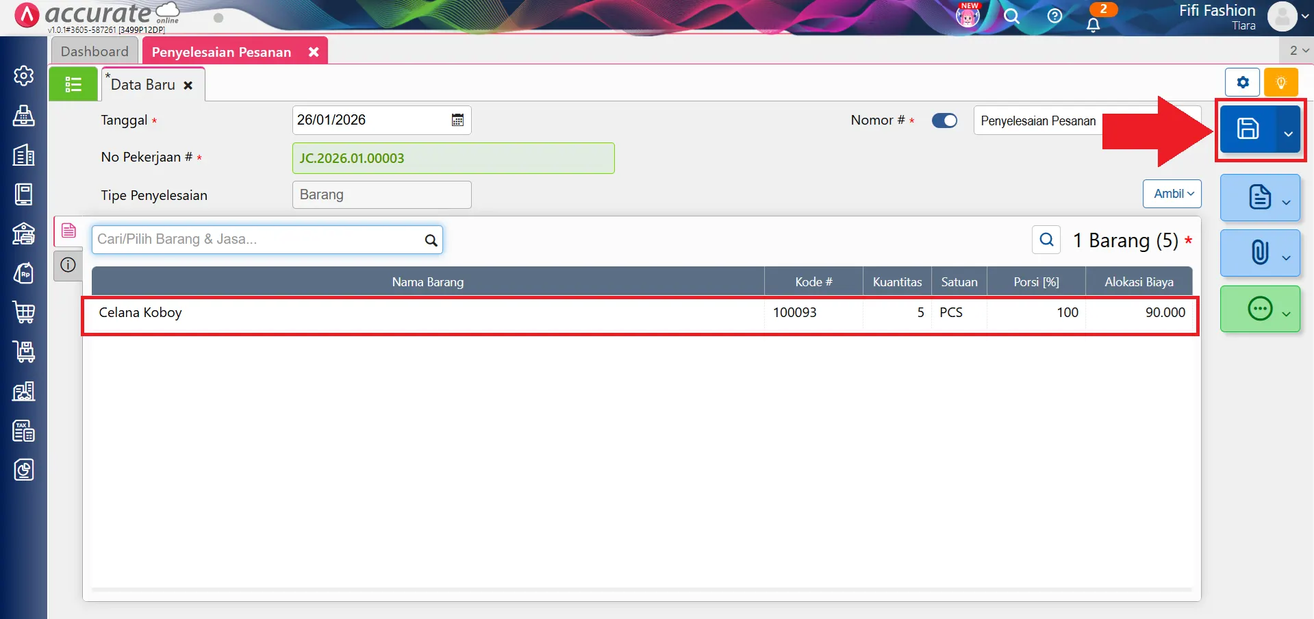 penyelesaian pesanan ke barang