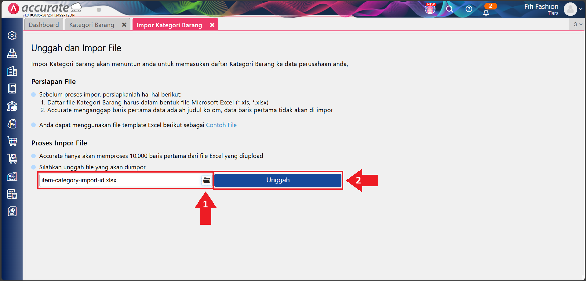 Cara impor kategori barang dari Excel