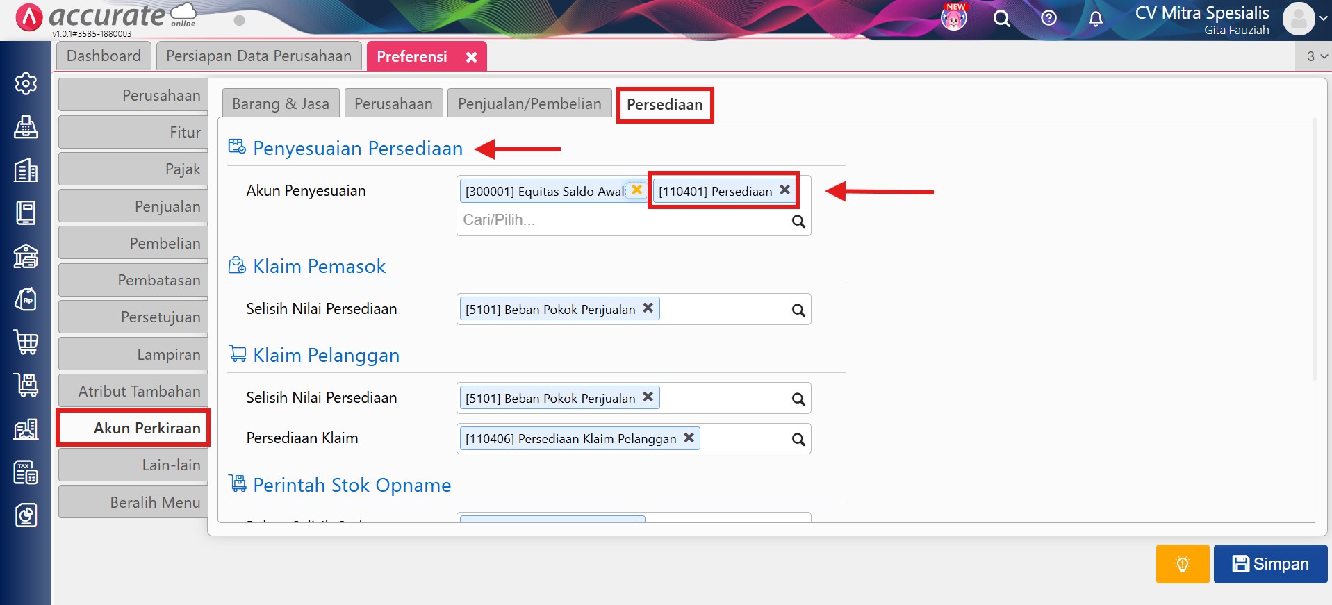 error akun penyesuaian persediaan