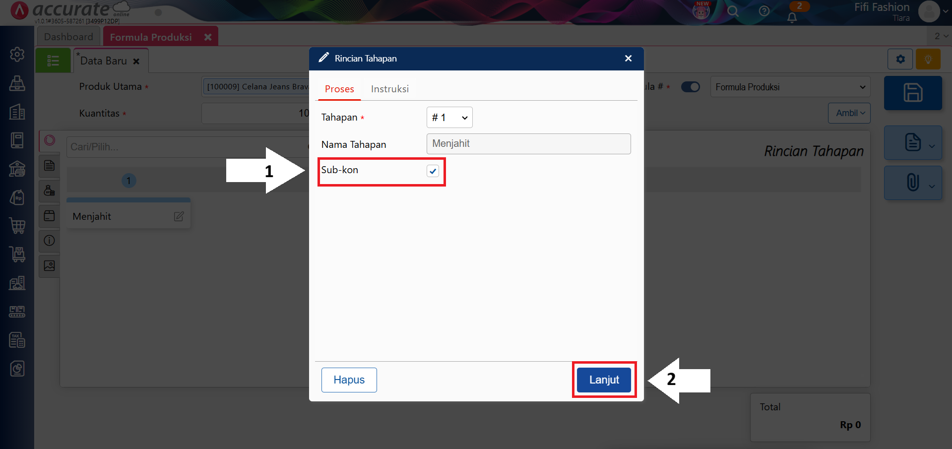 formula produksi dengan tahapan