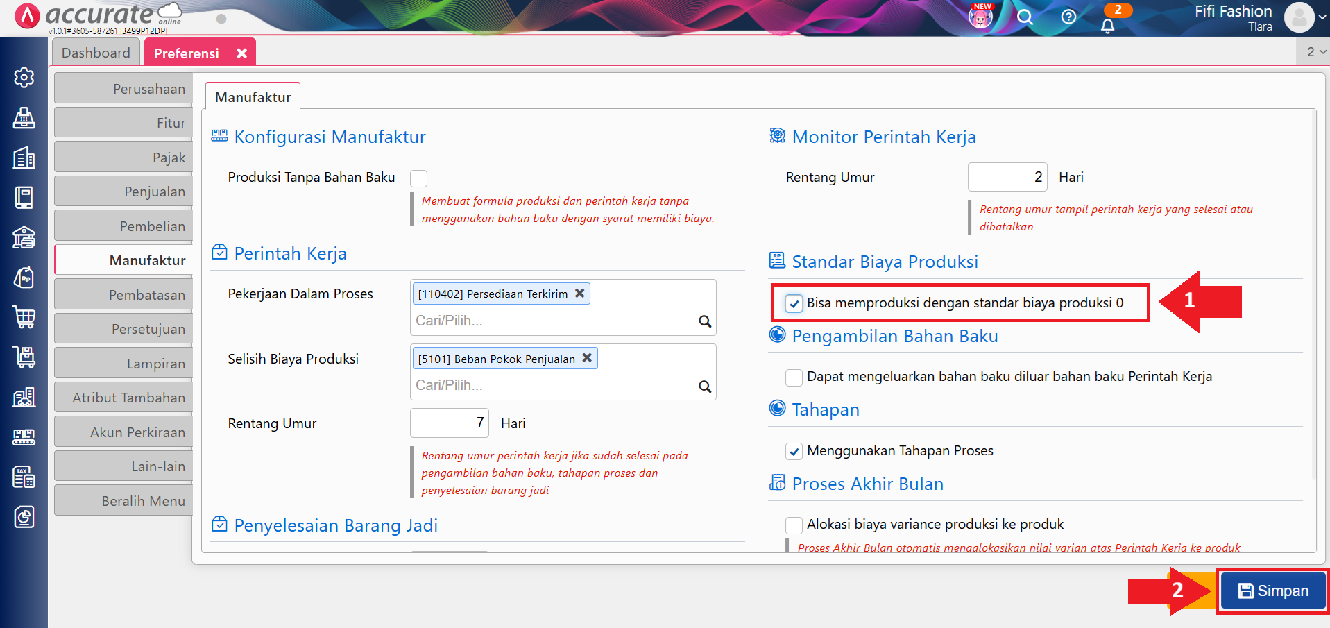 error harga standar formula produksi