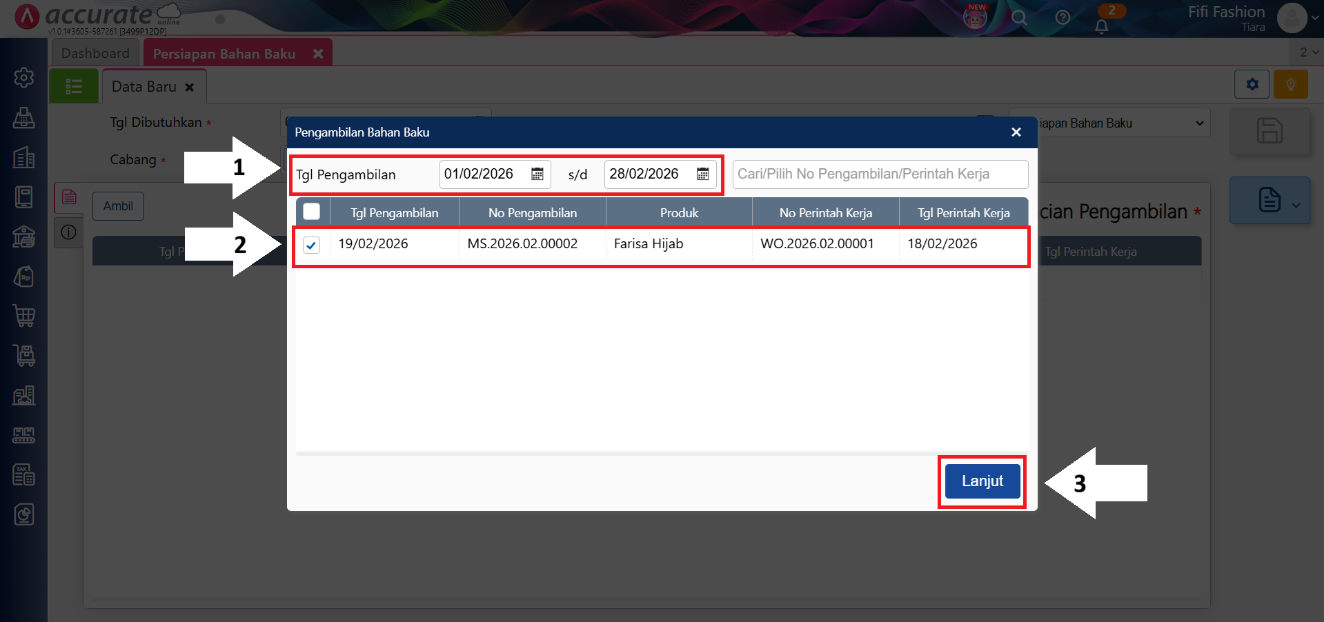 mencatat persiapan bahan baku