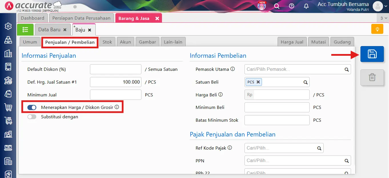 menambahkan harga/diskon grosir
