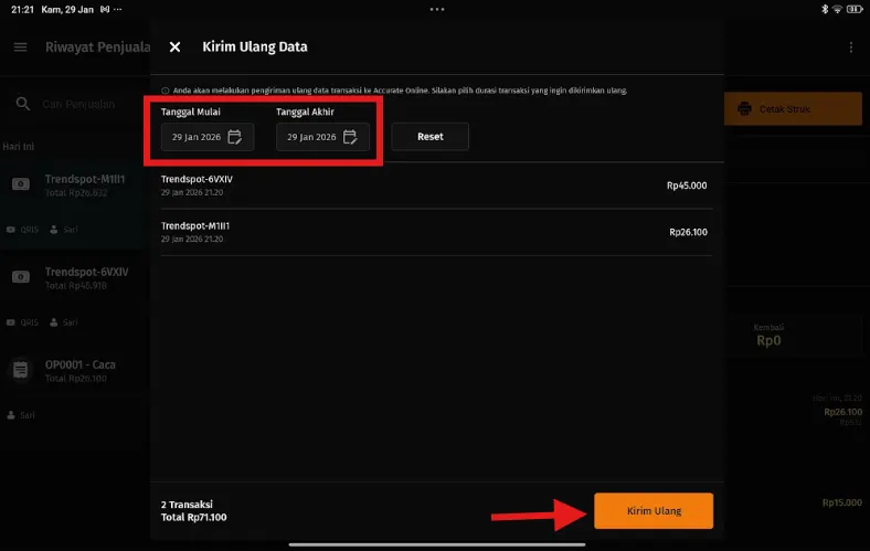 Kirim ulang penjualan