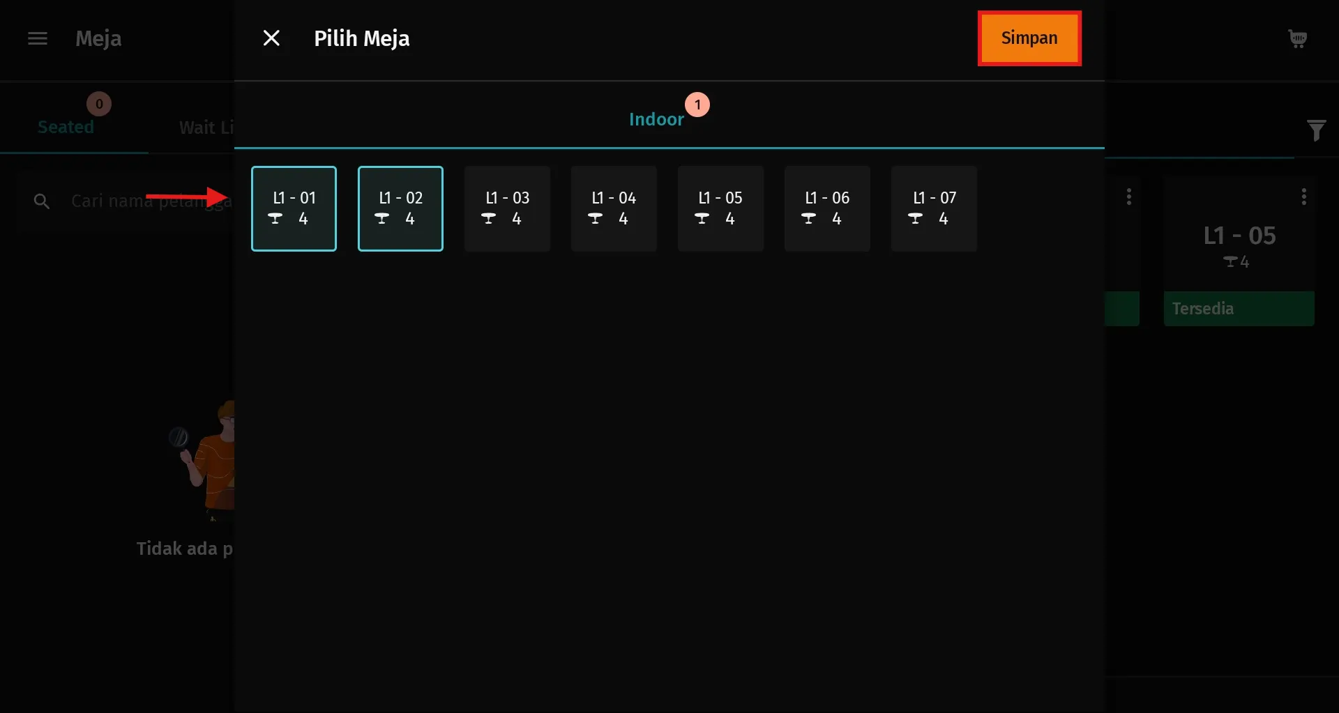 menggabungkan dua meja dalam satu pelanggan