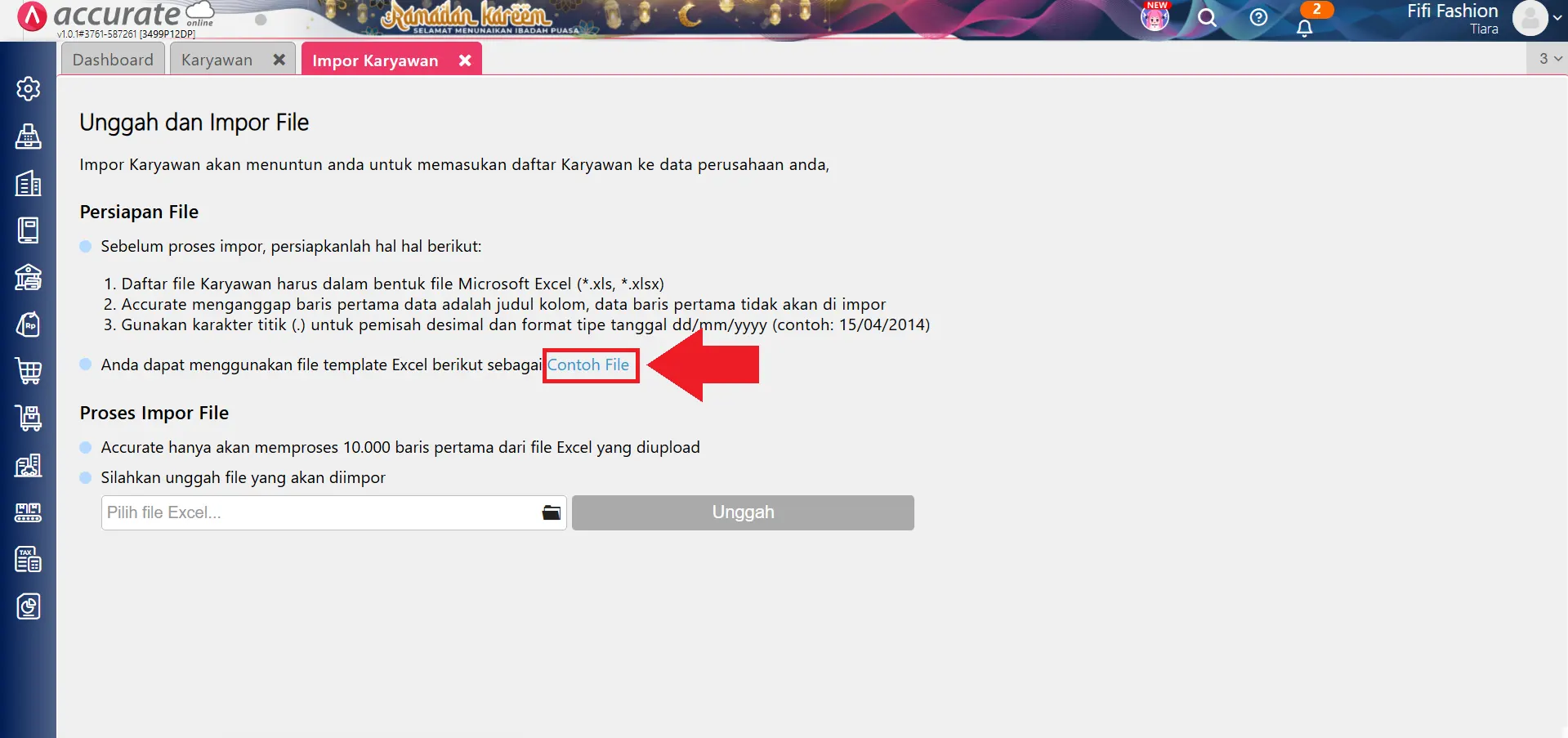 mengimpor daftar karyawan excel/CSV