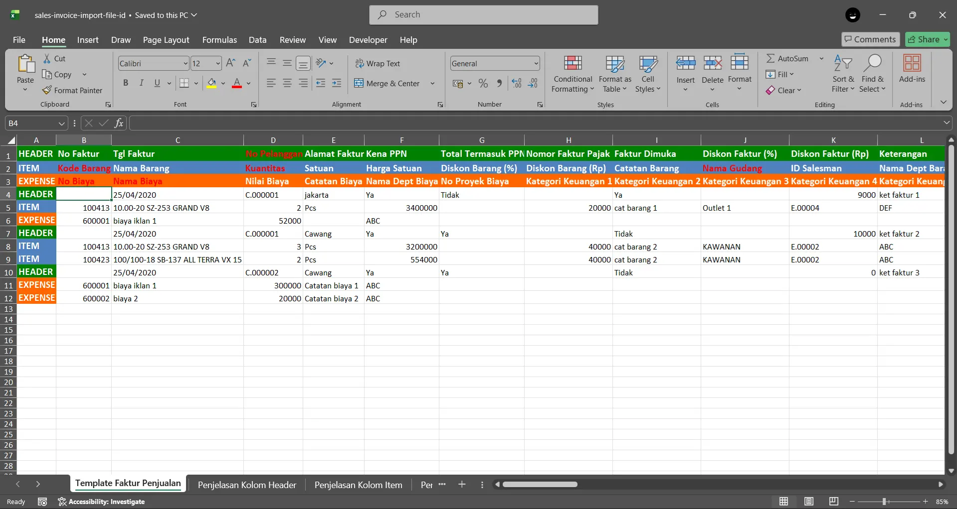 impor faktur dari pesanan penjualan