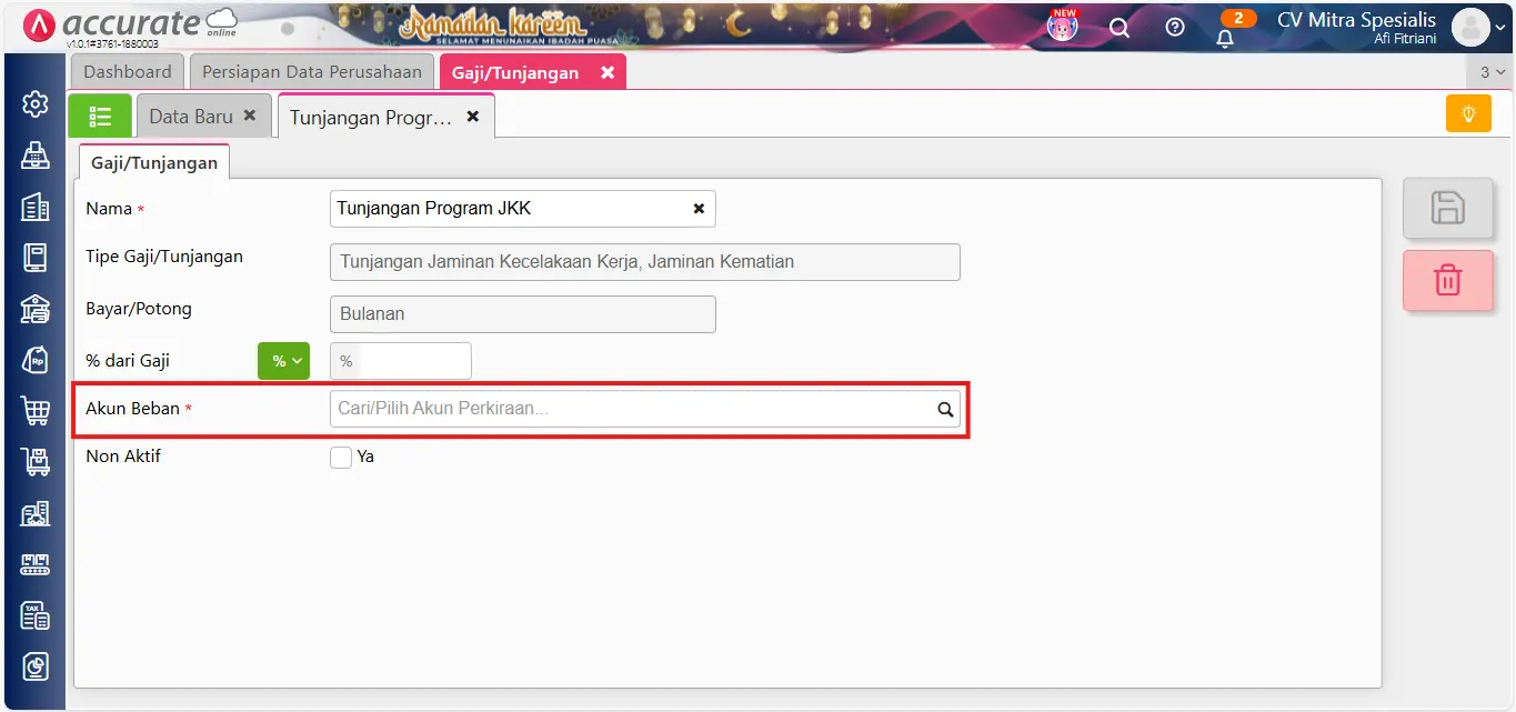 error akun beban gaji harus diisi