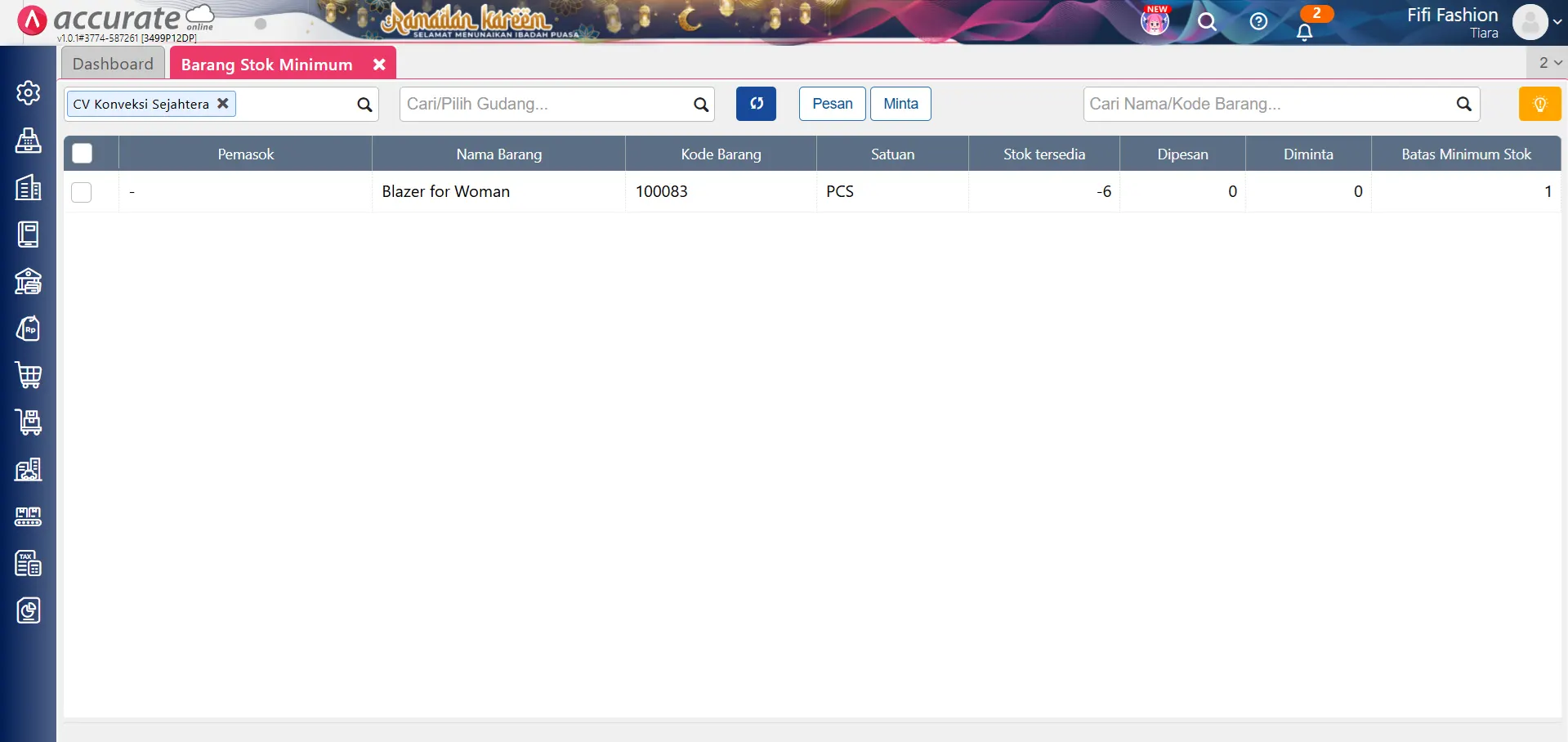pesanan pembelian stok minimum
