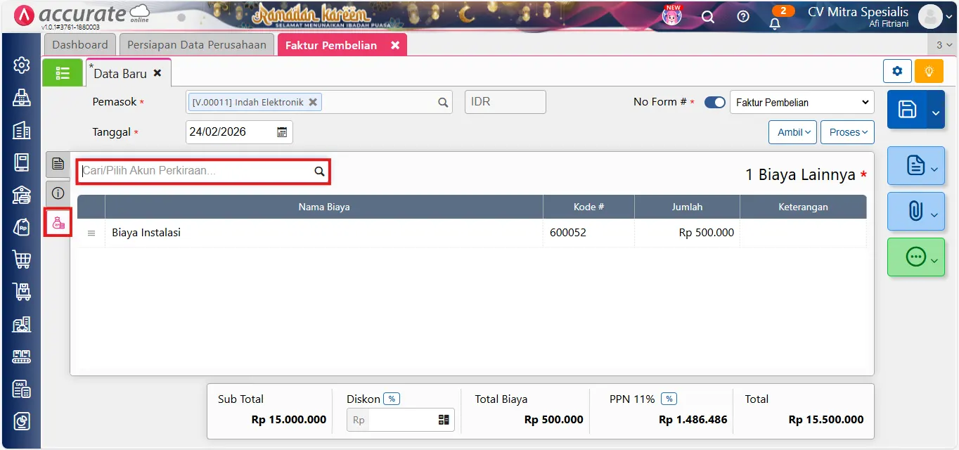 catat pembelian aset tetap dengan biaya tambahan