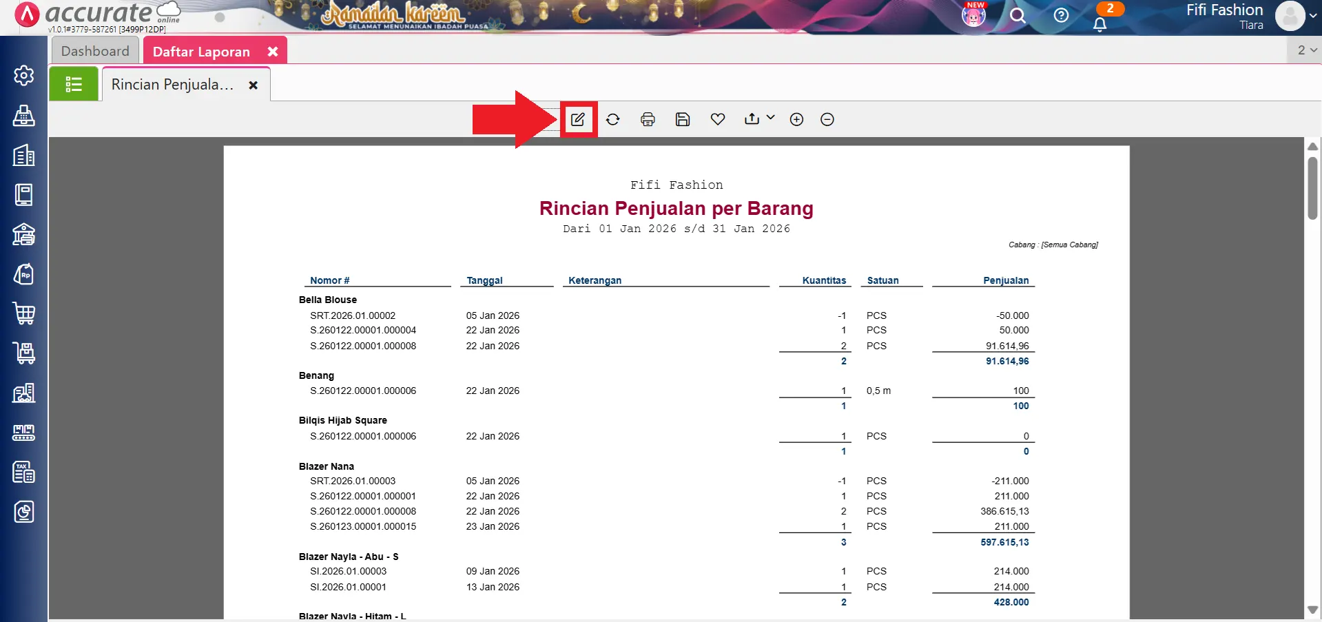 menampilkan margin laba kotor per barang
