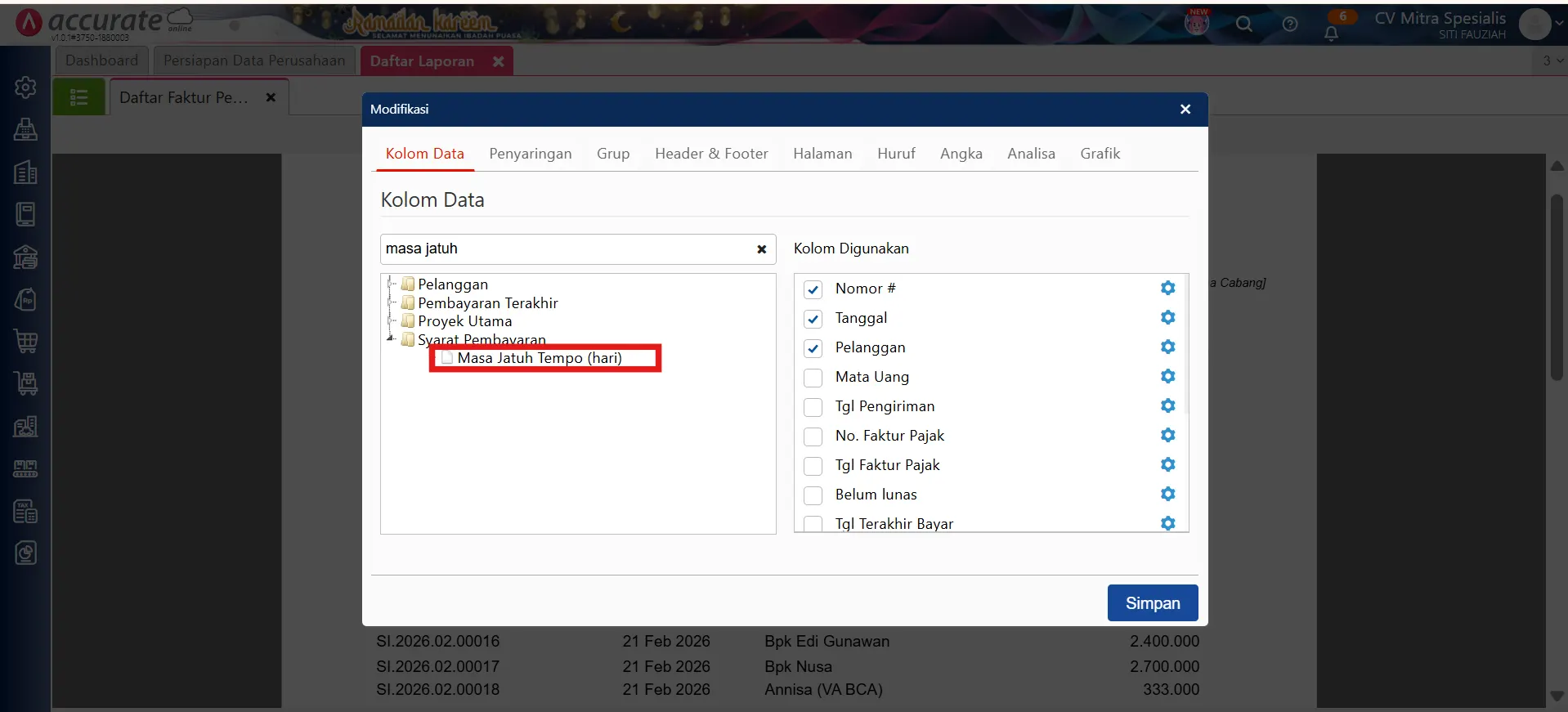 menggunakan rumus tanggal &amp; hari pada laporan