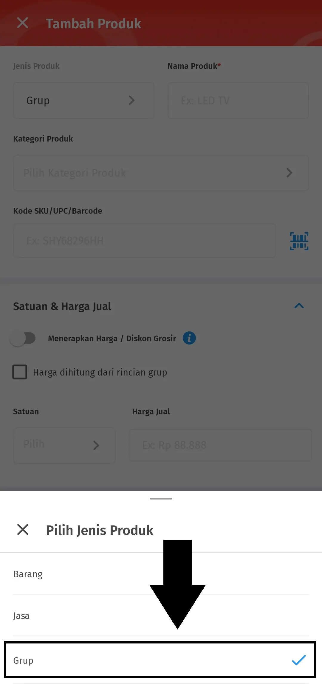 menambahkan produk grup