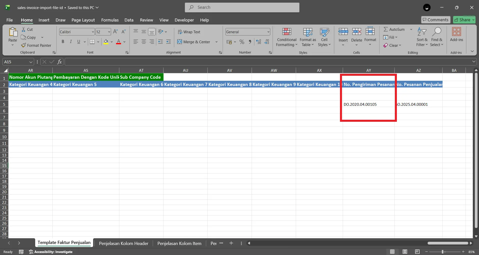 mengimpor faktur dari pengiriman pesanan