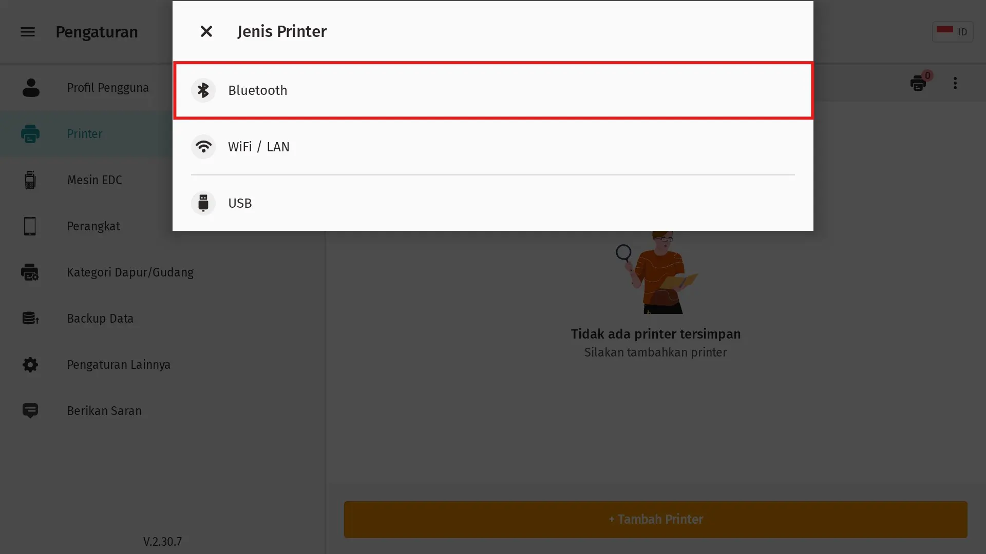 setting printer bluetooth
