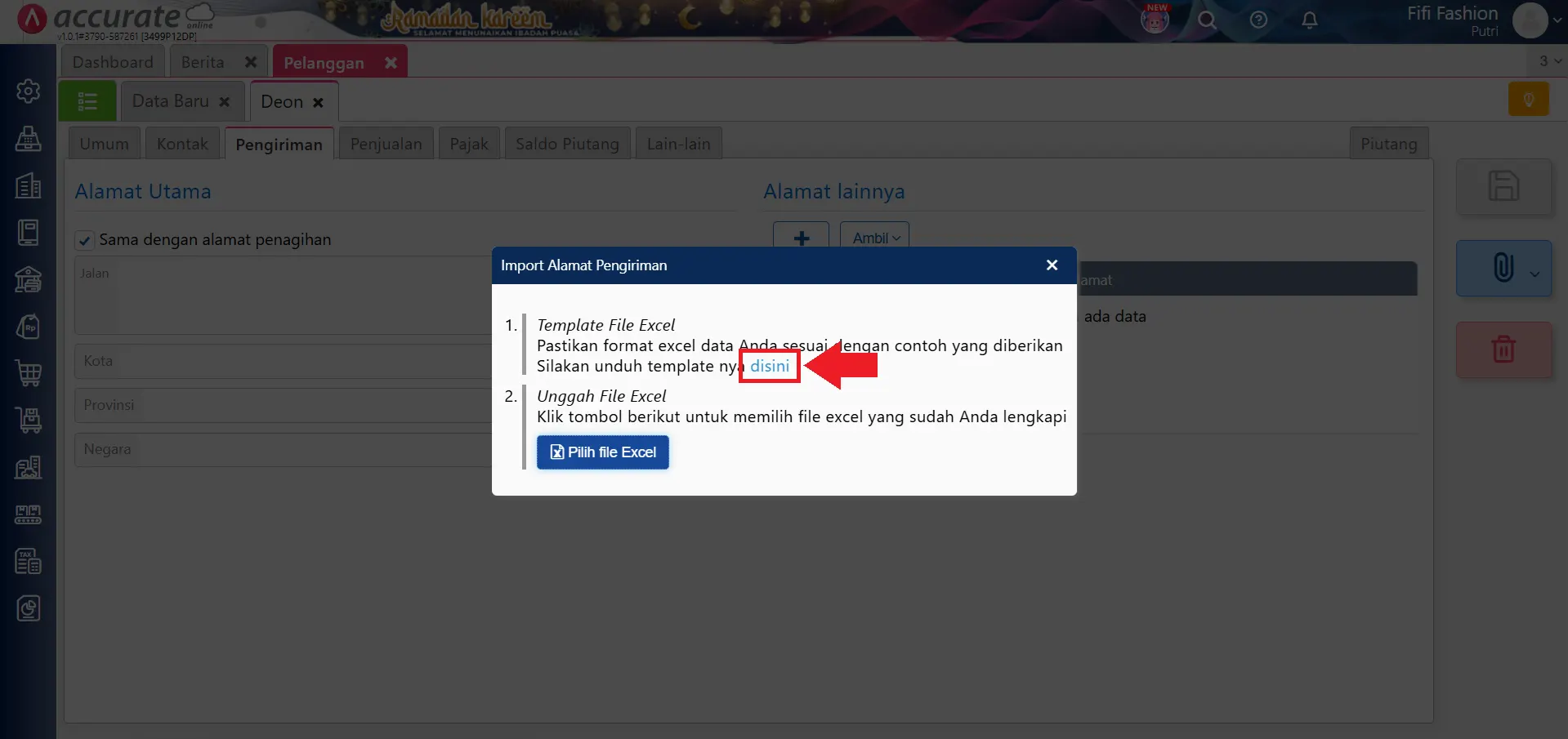 impor alamat pengiriman pelanggan dari excel