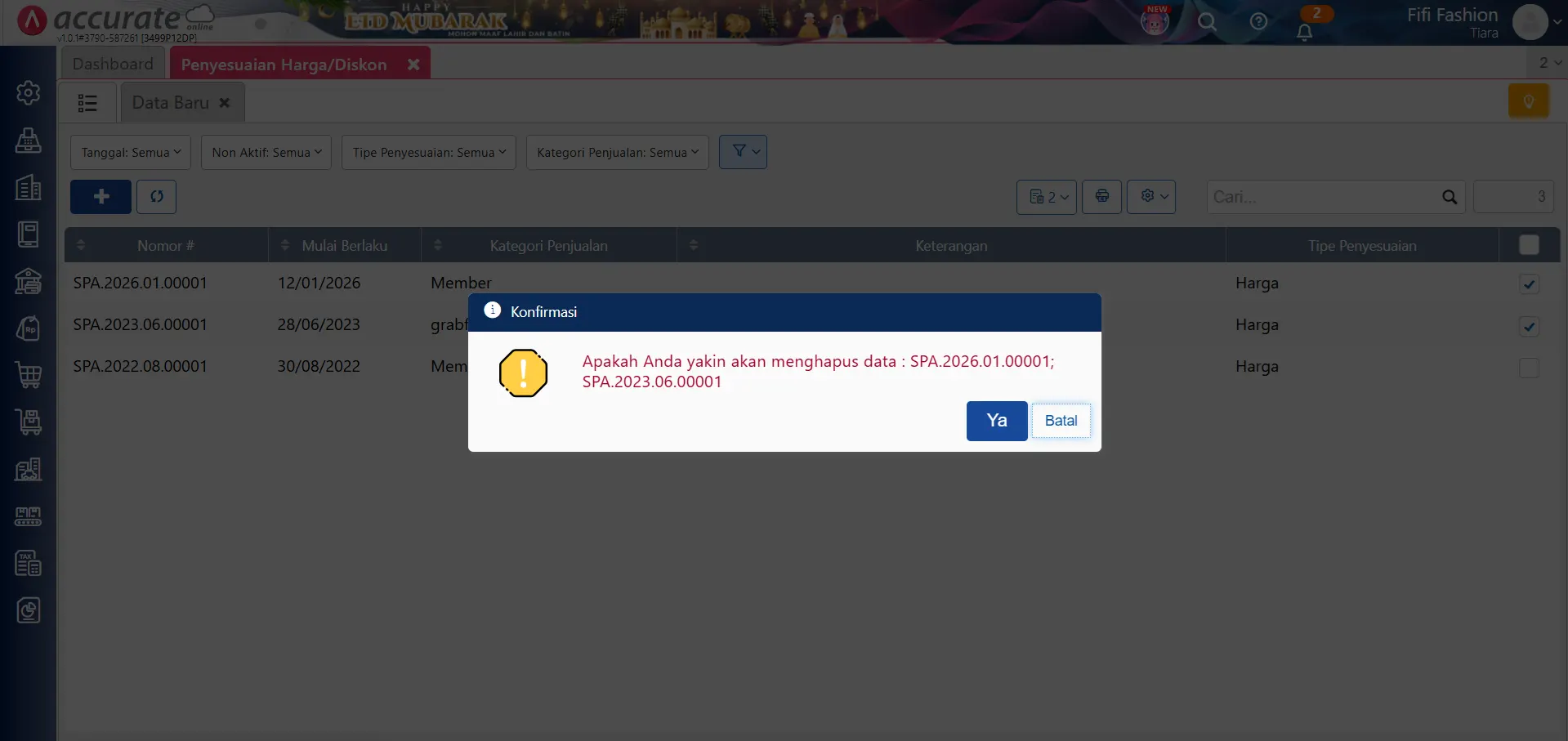 hapus penyesuaian harga diskon secara massal
