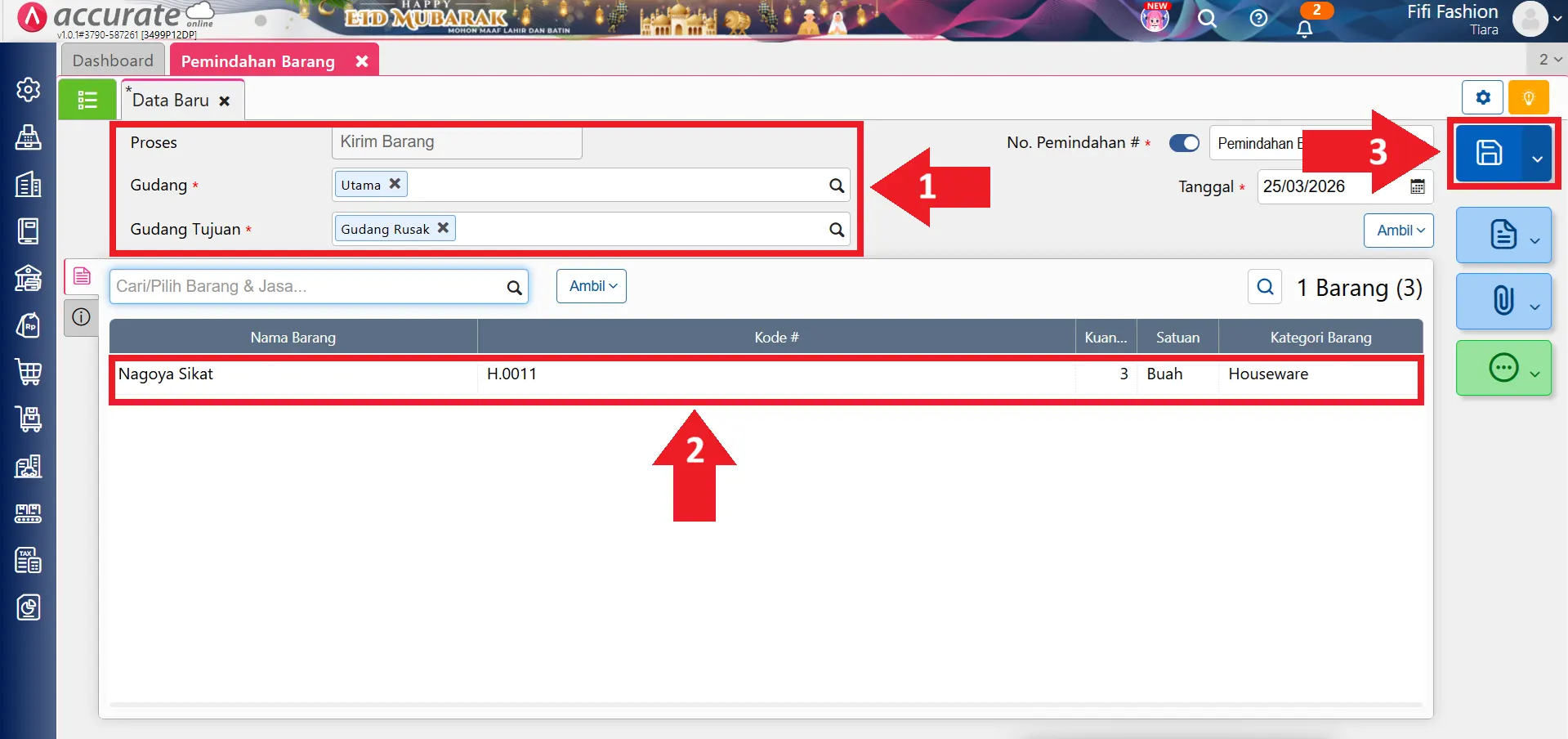 memindahkan stok barang rusak ke gudang rusak