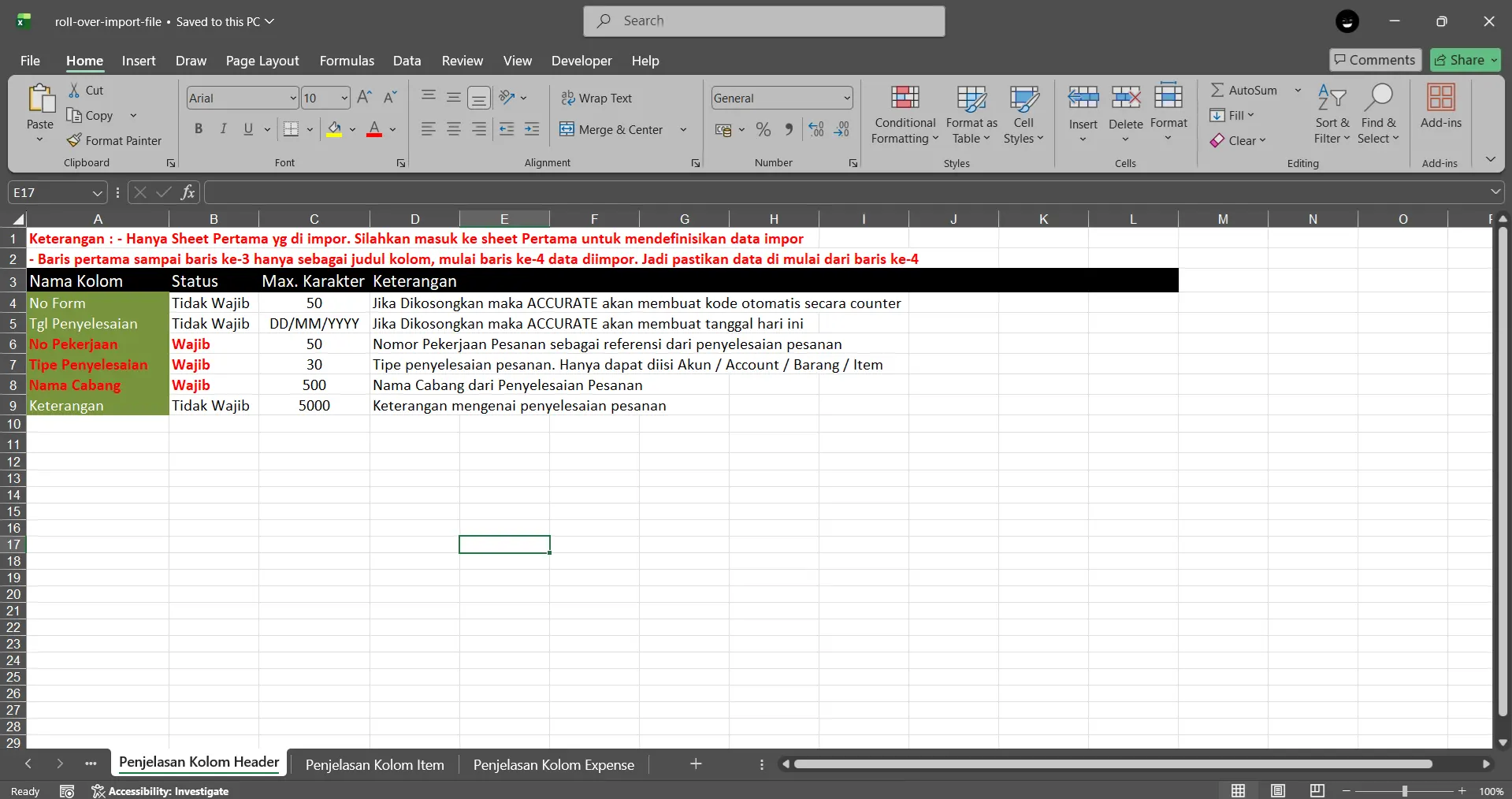 mengimpor penyelesaian pesanan