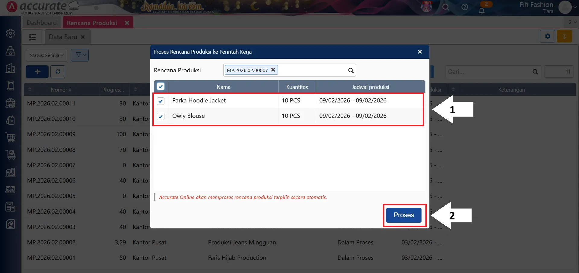 perintah kerja dari rencana produksi