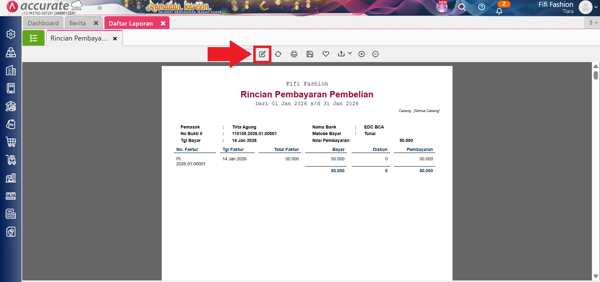 rentang hari bayar di laporan pembelian
