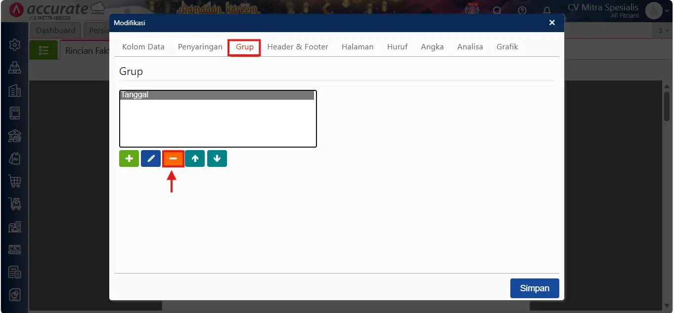 Menampilkan piutang penjualan per departemen