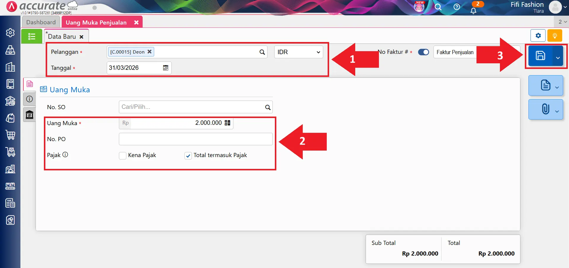 mencatat saldo awal uang muka penjualan