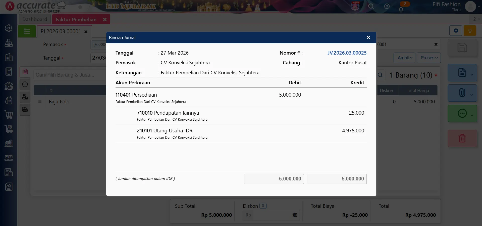 biaya minus untuk kurangi nilai faktur