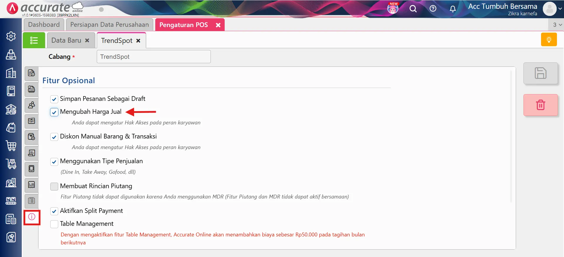 akses mengubah harga jual