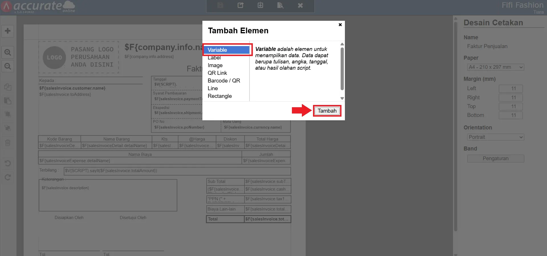 menampilkan status lunas di faktur penjualan